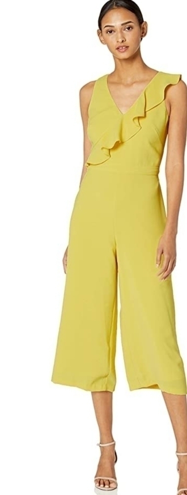 Adtianna Pappell Women's Gauzy Crepe Yellow Cropped leght Jumpsuit